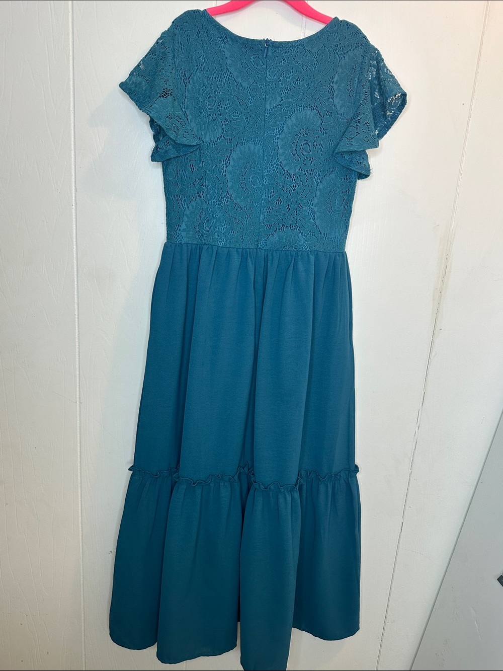 Girls Teal Lace-Top Tiered Formal Dress - Picture 6 of 7